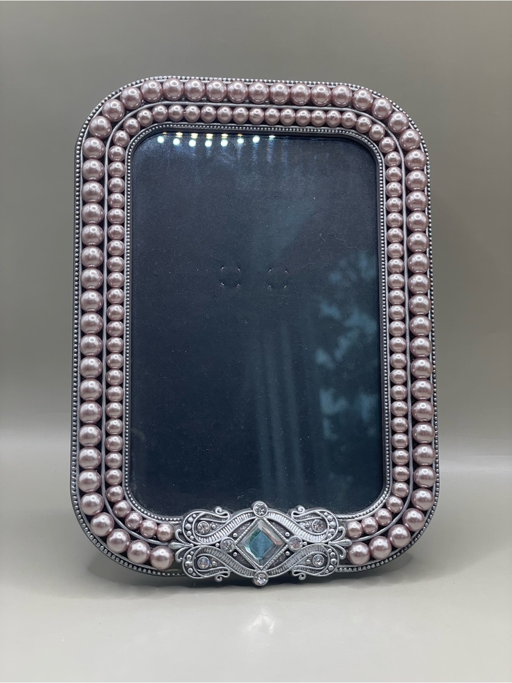 Vintage Picture Frame 4x6 Photo SilverTone  Faux Pearls Rhinestones